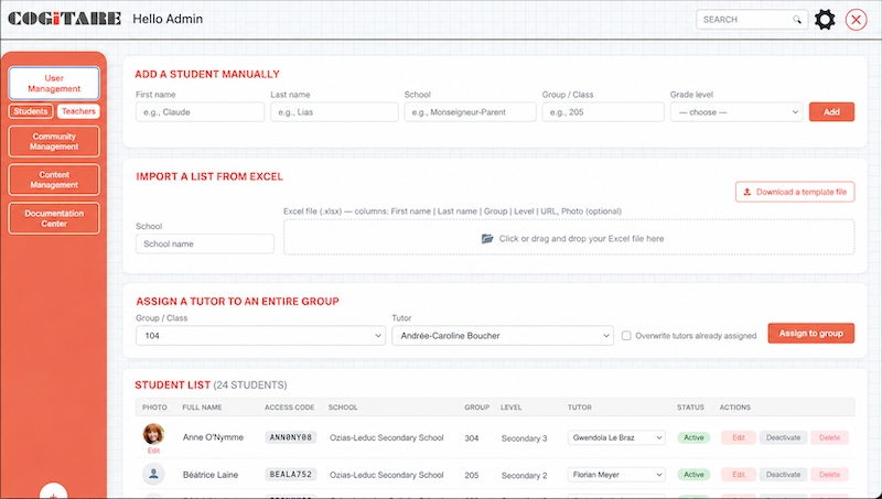Cogitare administrator interface