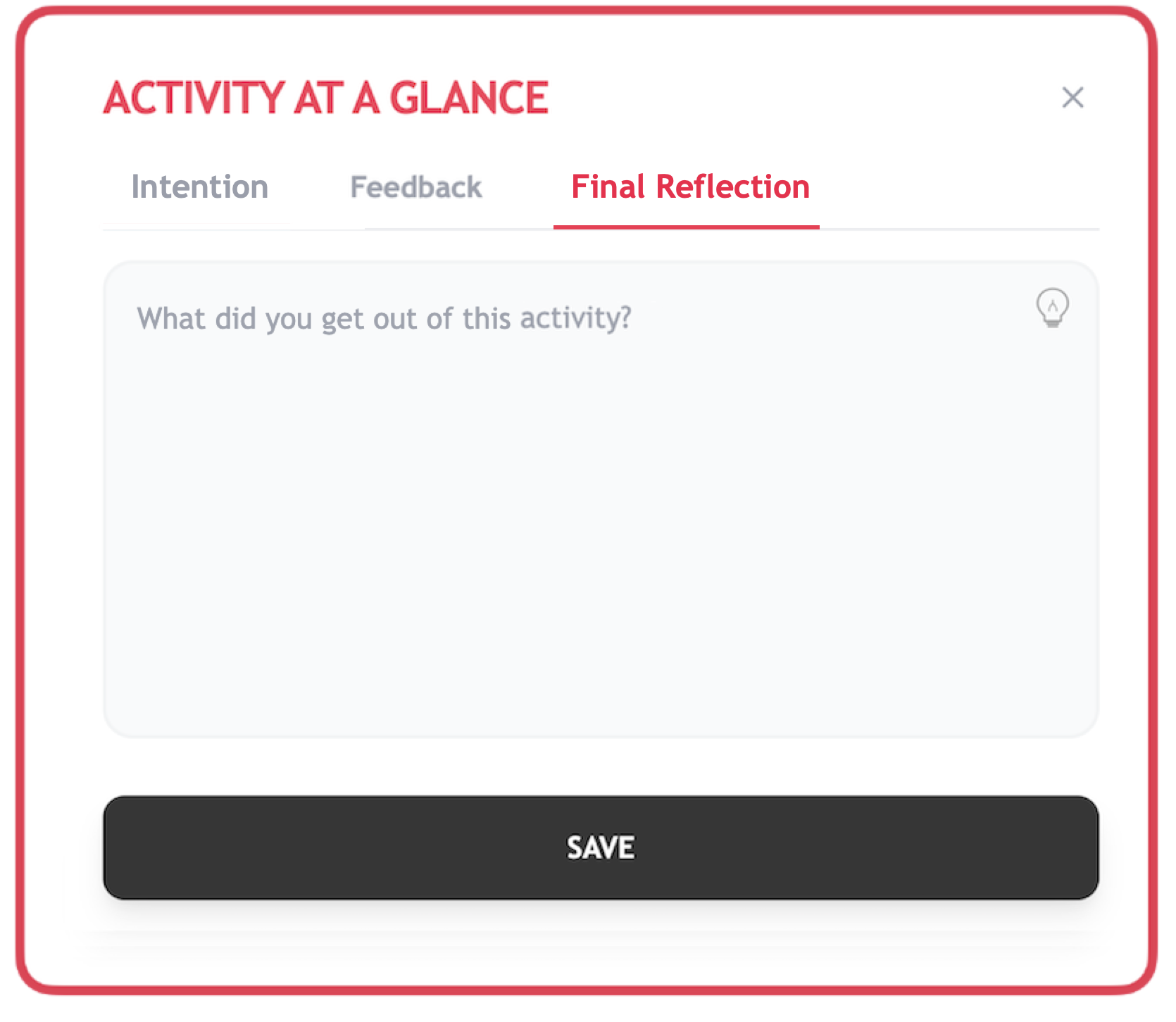 Final Reflection tab of The Activity at a Glance