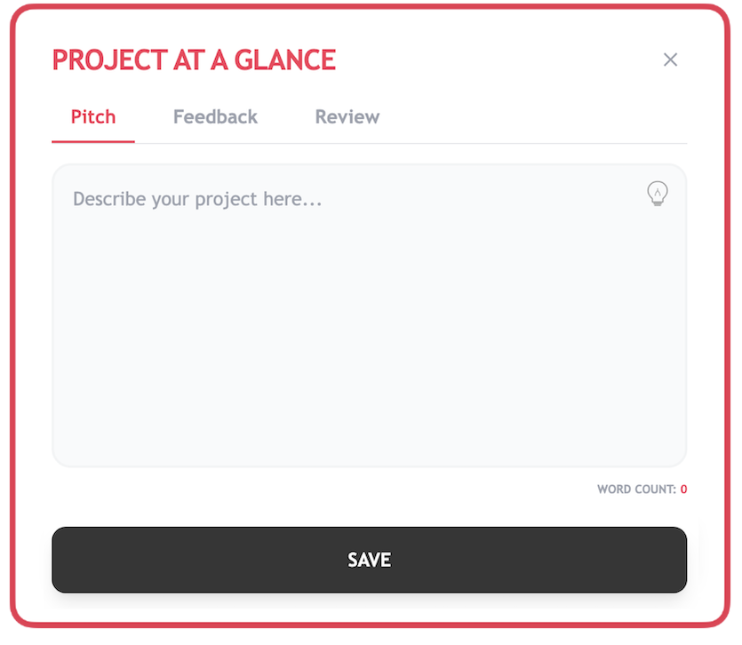The Project at a Glance window