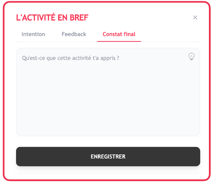 Onglet Constat final de L'activité en bref