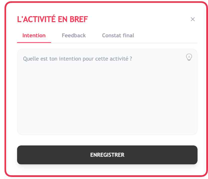 Onglet Intention de L'activité en bref