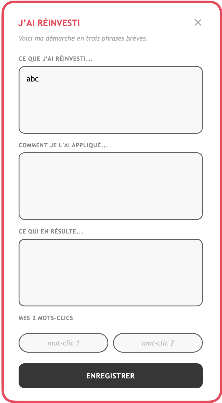 Fenêtre J'ai réinvesti