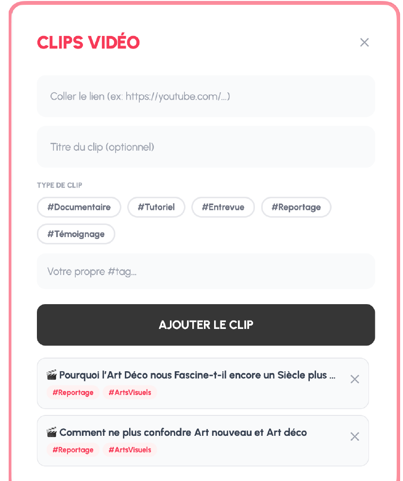 Fenêtre Clips vidéo